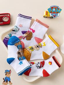 1/5/10 Pairs Paw Patrol Colorful Contrast Stripe Kids Socks, Simple Puppy Design, Winter Mid-Calf Socks, Fun Christmas Children's Socks - Multicolor - View 5