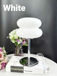 Modern Frosted Glass Lampshade With Metal Frame, Dimmable Warm Light Decorative Table Lamp, Cream Color, Double-Layer Round LED Bedside Lamp, Suitable For Bedroom, Living Room, Dormitory Bedside Table, Home Decor Indoor Lighting, Gift, USB Powered - White - View 4