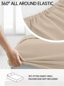 HONEYMOON 1pc Soft Comfortable Solid Color Fitted Sheet, Bed Cover Protector, Lightweight Breathable, 9.84 Inch/25cm Deep Pocket, Machine Washable, Fits All Bed Sizes, Suitable For Dorm And Guest Room (Pillowcase Not Included), Back To School Dorm Essential, Bedding, Light Khaki - Light Khaki - View 2