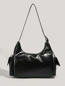 Shoulder Bag With Exquisite Pendant Decoration, Multi-Pocket Partition Design, Zipper Closure For Enhanced Convenience. Casual Style, Underarm Bag Silhouette, Can Be Carried On Shoulder, Balances Storage Capacity, Suitable For Daily Outings, Dates And Other Occasions, Easily Creating A Personalized Outfit Vibe - Black - View 7