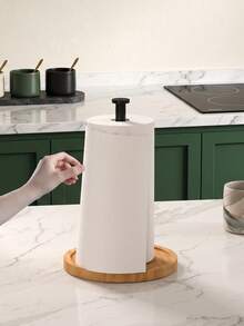 Wooden Base Paper Towel Holder, Suitable For Kitchen Countertop, Vertical Kitchen Paper Towel Roll Holder, Suitable For Bathroom Countertop, Freestanding Paper Towel Dispenser, Suitable For Large Paper Towel Rolls, Freestanding Paper Towel Dispenser, Kitchen Countertop Paper Towel Organizer. - Multicolor - View 3