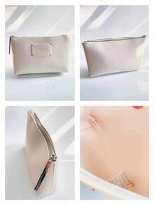 Lancôme Lancome Off‑White Faux Leather Cosmetic Pouch, Zipper Makeup Bag With Stitched Brand Label, Portable And Durable For Travel, Suitable For Personal Use And Gift Giving, LANCOME‑GIFT‑15 - White - View 5