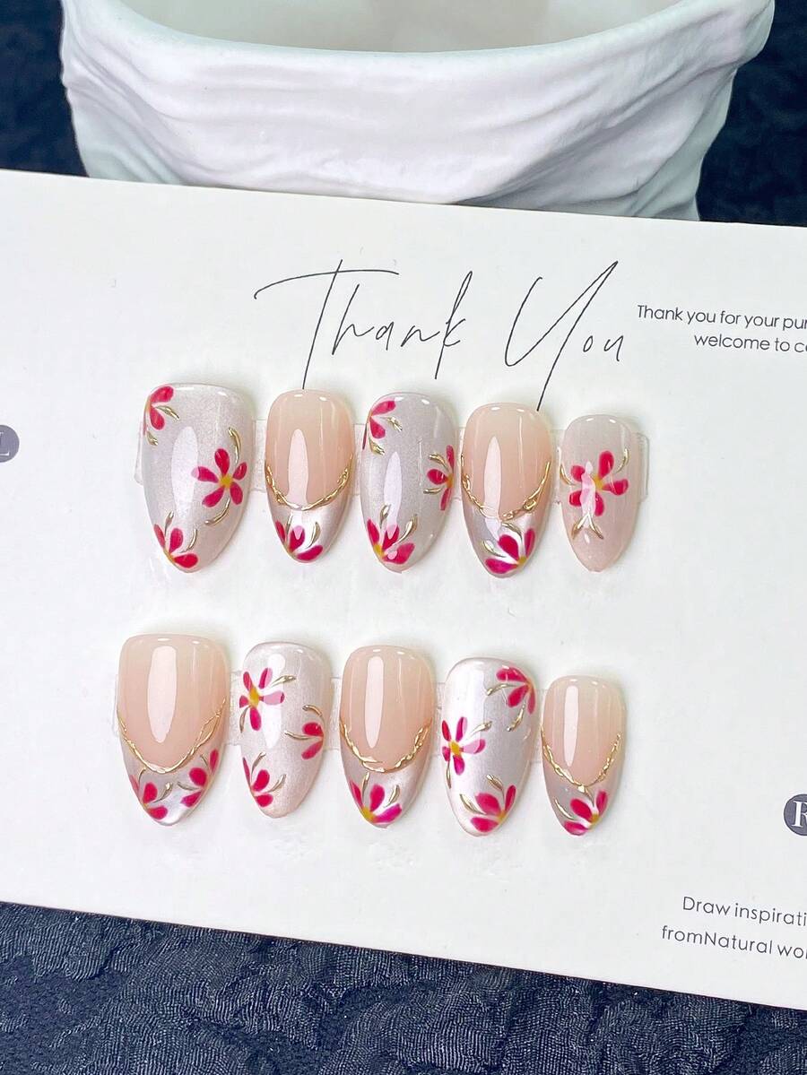 10pcs Handmade Reusable Full Coverage Nail Tips, Elegant Short Almond ...