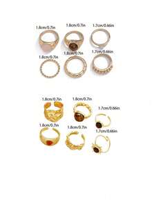 12pcs Set Minimalist Fashion Vintage Asymmetrical Sun Liquid Style Rings, Knuckle Rings, Luxury Vintage Rings For Women, Suitable For Party, Gathering, Gift For Friends And Family, Daily Wear - Gold - View 4