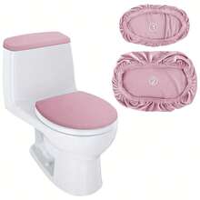 1 Set (2pcs) Super Soft Toilet Seat Cover And Tank Lid Decorative Protective Cover Set, Toilet Seat Cover And Dust Cover, Elastic Toilet Seat Cover With Elastic Base, Machine Washable, Suitable For Most Toilet Tanks And Toilet Seats, Home Decor - Multicolor - View 12