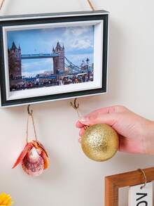 1pc Hanging Photo Frame With Bottom Hooks, Wall Mount Picture Frame For Photo Display, Multi‑Hook Design For Hanging Ornaments Shell Pinecone, Home Wall Decor For Bedroom Living Room Gallery Wall, Gift For Housewarming - Multicolor - View 9