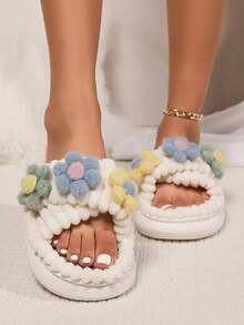 Women's Thermal Lined Warm Thermal Slippers For Home And Outdoor Wear, Autumn/Winter - White - View 2