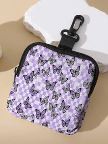 1pc Butterfly Print Kids Mini Coin Purse, Zipper Closure Small Storage Bag With Swivel Hook, Suitable For Earphones, Coins And Tiny Accessories, Can Be Hung On Backpack - Multicolor - View 3