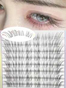 Waloshow 80pcs Soft Cool-Touch Diagonal Flying Fox Style Baby Curved False Eyelashes, Transparent Stem, Natural Realistic Messy Wild Manga Fairy Style C-Curl Upper Lashes - C - View 4