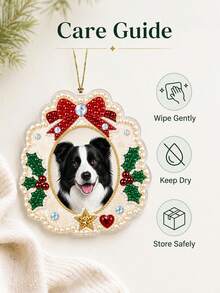 Custom Photo Pet Pearl Painting Kit, DIY 3D Diamond Art Ornament With Bows & Holly, Princess Castle Style Suncatcher Hanging Decor For Home Christmas Tree, Handmade Keepsake Craft Gift For Women Pet Lovers - Multicolor - View 7
