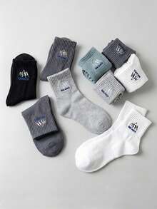 1/5 Pairs Men's Snow Mountain Letter Solid Color Short Socks, Sweat-Absorbent Breathable Casual Sports Socks, Suitable For Daily Wear, Sports, Back To School Season, All Seasons - Multicolor - View 4