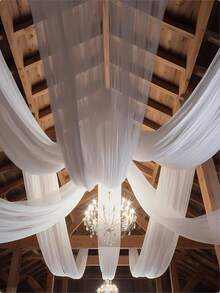 1pc 393 Inch White Tulle Drape, Chiffon Ceiling Curtain, Romantic Wedding Ceremony Decoration, Multi-Purpose Sheer Curtain, Outdoor Wedding Decor, Bridal Shower Decoration, Wedding Banquet Decoration, Birthday Party Decoration, Wedding Arch Backdrop Sheer, Party Backdrop Decoration - White - View 4