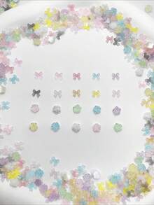 50pcs Mini Random Mixed Jelly Bow Pearl Camellia Nail Art Charms, 3D Resin Candy Color Ice Transparent Nail Rhinestones, Phone Case Hair Clip Earring Decoration Small Accessories - Multicolor - View 4
