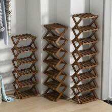 1pc Bamboo Minimalist No-Assembly Folding Shoe Rack, Entryway Storage Shelf, Multi-Layer Options, Suitable For Small Rooms And Student Dorms - Brown - View 8