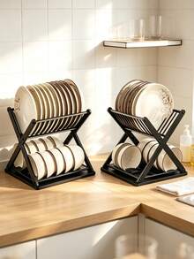 X‑Shaped Double‑Layer Dish Drying Rack, Multi‑Functional Plastic Dish Organizer, Sink Countertop Bowl Plate Drain Storage Rack For Home Kitchen Utensils Organization - Multiple Styles - View 10