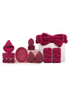 17/22/39Pcs Total All‑In‑One Makeup Tool Set, 22Pcs Soft Synthetic Makeup Brushes, With Powder Puffs, Makeup Sponges, Bow Decor Hair Band, Wrist Bands, Brush Cleaning Bowl, Complete Cosmetic Kit For Foundation Blush Eyeshadow Concealer - Burgundy - View 13