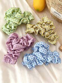 4pcs/1pc Vintage Small Plaid Ruffle Wide Hair Clips, Soft Fabric Non-Slip Hair Claws, Fashionable Women & Girls Daily Casual Hair Accessories - Multicolor - View 3
