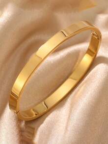 5/1pcsQuiet‑Luxury Stack Bracelet Set, Gold‑Tone Heart Pendant Roman Numeral Zirconia Stainless Steel Bangles For Daily Outfit & Trips - Gold - View 22