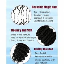 Ekstensi Rambut Kepang Bulu Pra-Segmen 18 Inci untuk Wanita, 50 pcs/90 g Kepang Bohemian Gelombang Dalam dan Gelombang Air, Bundel Rambut Bulu Tak Terlihat untuk Kepang, Pilinan, Penambah Volume, Cocok untuk Pemakaian Sehari-hari, Pesta Liburan - Ombre Coklat - View 4
