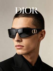 DIOR VERYDIOR M1U 太陽眼鏡，黑色鏡框灰色鏡片金色 CD Logo 時尚包覆式太陽眼鏡 - 黑色 - 查看 3