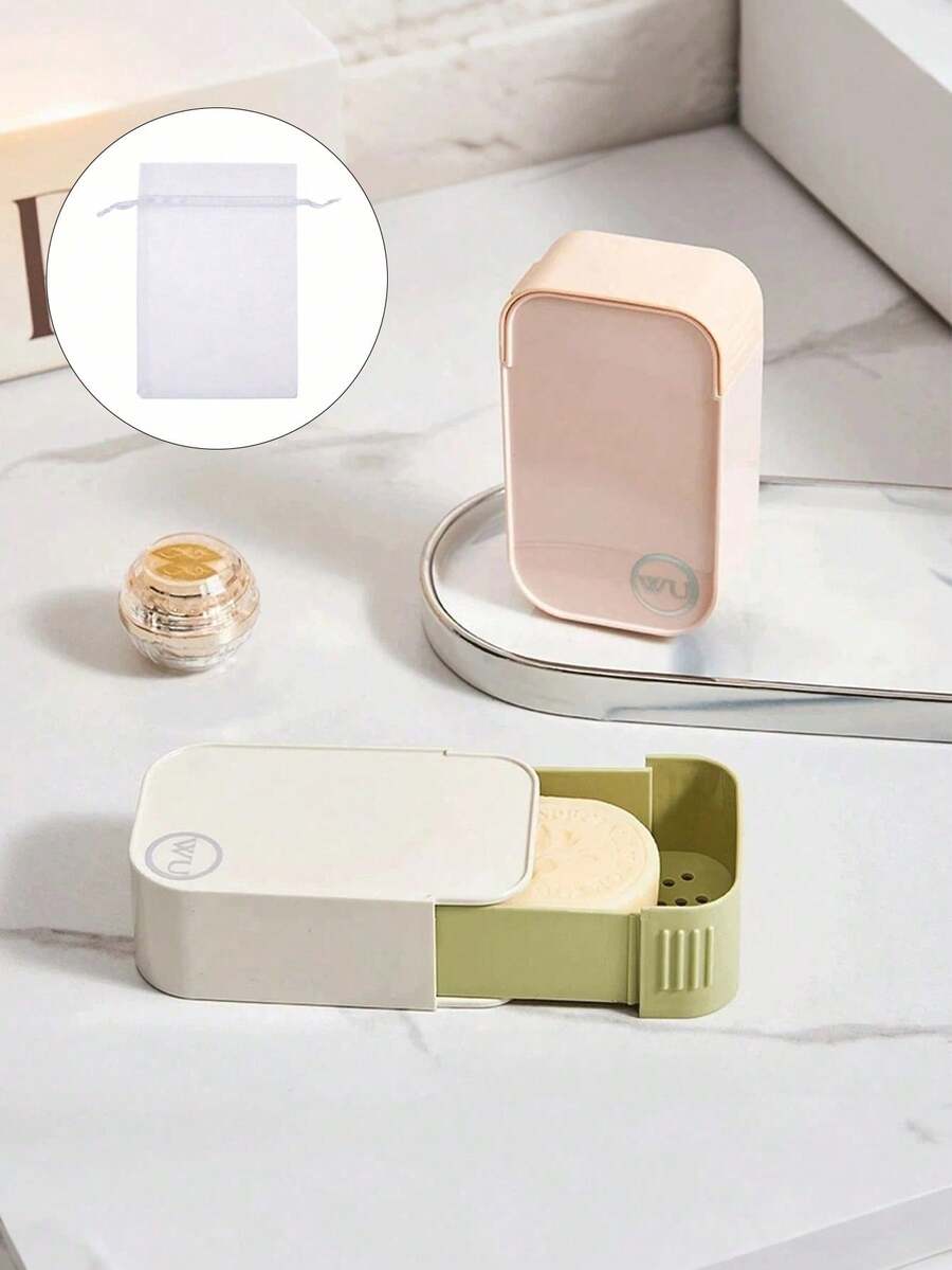 Portable Double-Layer Draining Soap Box - Nordic Style Travel Soap Box, Leak-Proof Push-Pull Sealed Design, Non-Slip Anti-Soaking Detachable Tray; Suitable For Bathroom Sink And Kitchen Countertop Storage, Ideal Gift For Travelers Or Homeowners - Multicolor - View 1