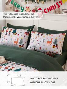 2pcs Christmas Tree And Reindeer Print Pillowcases, No Pillow Insert, Soft And Breathable, Suitable For Christmas And Daily Living Room, Bedroom, Sofa Home Decor, Also Can Be Used As Car Pillowcases, Machine Washable. Suitable For Home Bedding, School Dormitory And More - Multicolor - View 2