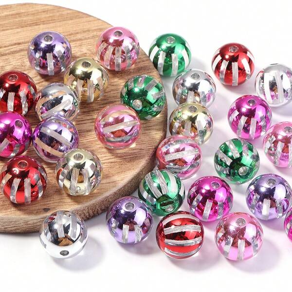10Pcs Acrylic Transparent Electroplated Watermelon Pattern Round Beads 16mm Christmas Color Loose Beads DIY Phone Chain Bracelet Necklace Earrings Jewelry Accessories Keychain Bag Pendant Tassel Charm Car Hanging Decor Beads