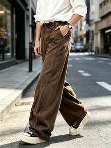 1pc Retro American Style Men's Loose Fit Wide Leg Brown Jeans, Cartoon Elephant Embroidery, Unisex (Belt And Accessories Not Included) - Brown - View 6