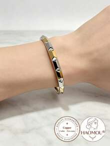 1PC Women's Two-Tone Open-Work Copper Bracelet With Clasp, Geometric Rivets And Wavy Design – Perfect For Daily Wear, Parties, Layering, And Gifting - Gold and Silver Dual-tone - Wavy - View 2