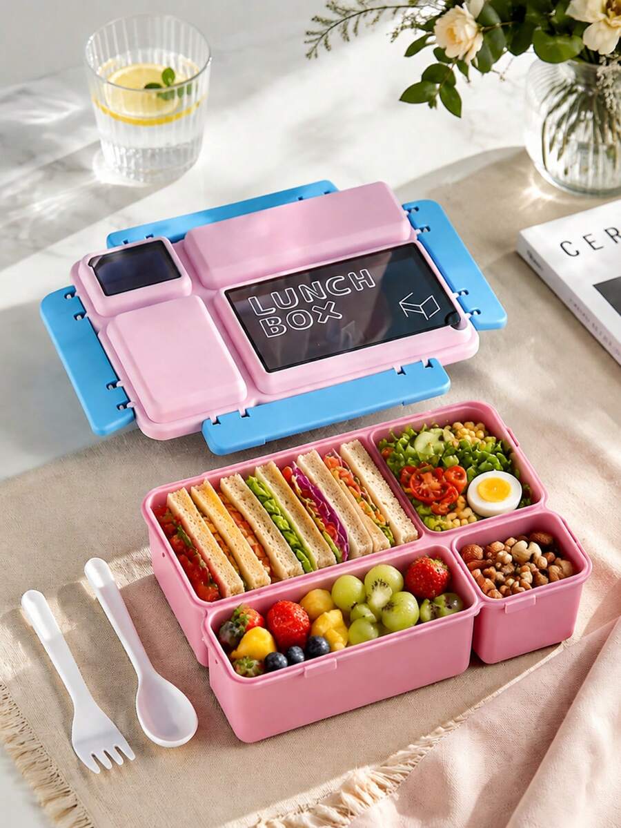 1pc Adult Bento Box, Leak-Proof Lunch Box With Fork And Spoon Utensils, Compartment Bento Box, Microwave , Suitable For Students Back To School, Office Workers, Outdoor Camping Enthusiasts, Kitchen Supplies, Kitchen Accessories (Pink)