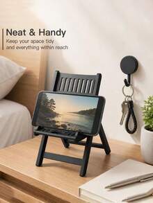 Creative Mini Chair Phone Holder, 2 Pieces Set (Desk Stand + Wall Hook), Ideal For Use On Office And Bedroom Desks. Perfect For Organizing And Displaying Phones, Tablets, And Small Items-A Great Helper For Keeping Your Desk Tidy And Organized. - Multicolor - View 2