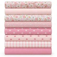8pcs Pink Floral Printed Fabric Set 25*25/50*50cm Vintage Floral Print Thick 1/4 Pink Flower Quilted Patchwork Square Sewing Fabric For DIY Handmade Crafts Home Party Decor - Variant - View 1