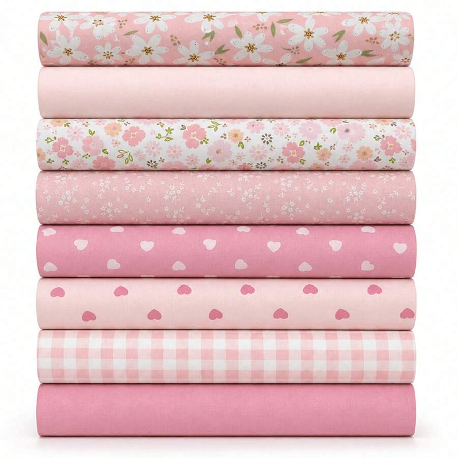 8pcs Pink Floral Printed Fabric Set 25*25/50*50cm Vintage Floral Print Thick 1/4 Pink Flower Quilted Patchwork Square Sewing Fabric For DIY Handmade Crafts Home Party Decor - Variant - View 1