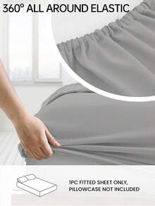 HONEYMOON 1pc Solid Color Soft Fitted Sheet 100% Polyester Fabric Lightweight Cloud-Like Touch Bedding Mattress Cover, Elastic Edges, Fits 9-12 Inch Depth Mattress, Soft Breathable Machine Washable, Shrink-Resistant, Colorfast, All-Season Use, Different Sizes Suitable For Home And Dorm, Back To School Dorm Essential, Light Stone Gray - Light Stone Gray - View 2