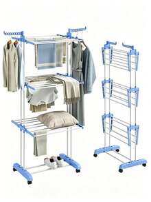 Rolling Clothes Drying Rack, Stainless Steel Foldable Multi‑Layer Laundry Drying Stand With Wheels, Large Capacity Space‑Saving Garment Dryer, For Balcony Bathroom Laundry Room, Ideal For Family Household Daily Drying Use - Multicolor - View 6