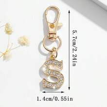 1個時尚歐美簡約風華麗迷你26英文字母造型鑰匙圈吊飾配件，適合女性車鑰匙、包包裝飾、禮物 - 金色 - 查看 24