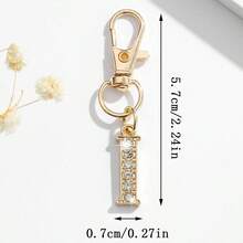 1個時尚歐美簡約風華麗迷你26英文字母造型鑰匙圈吊飾配件，適合女性車鑰匙、包包裝飾、禮物 - 金色 - 查看 10