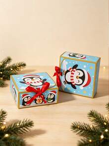 5PCS/Christmas Penguin Gift Box 4.53*4.53*2.36 Inch Foldable Paper Gift Packaging Box Xmas Holiday Party Candy Treat Present Favor Boxes - View 8