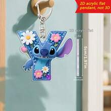 Disney Stitch Letter Embroidered Keychain, 26 'A-Z' Floral Cartoon Patterns, Acrylic Pendant With Chain, Suitable For Bags, Keys And Car Keys, Travel Accessory Gift, Cute Floral Keychain Design, Smooth Surface, Keychain, Decorative Keychain, Cartoon Keychain, Christmas Gift, Fan Gift, 2D Flat Gift, Holiday Gift, Home Decor - Multicolor - View 11