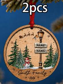 Custom Wooden Family Name Christmas Ornament, Personalized 2-5 Names Winter Signpost Decor, Rustic Snowman Forest Style, Customized Door And Wall Hanging, Customizable Christmas Tree Ornament, 2026 Family Keepsake, Wood Street Sign, Holiday Gift - Style C - View 13