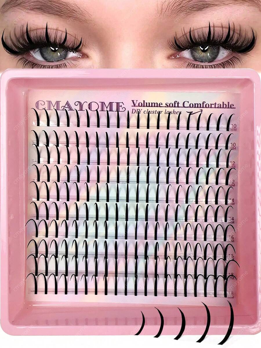 200pcs Fluffy Single Cluster False Eyelashes D Curl Dense Long 10-18mm Suitable For DIY Eyelash Extensions Beginners Can Easily Create Perfect Eyelashes At Home Ideal Gift For Women And Girls