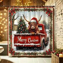 1pc Christmas Holly Bow Frame Yak Shower Curtain, American Winter Bathroom Hanging Curtain - Suitable For Bathroom Decor, Bathroom Curtain - Easy To Clean, Exquisite Home Decor, Bathroom Partition Curtain, Decorative Shower Curtain, Bathroom Accessories Home Decor Gift - Includes 12 Hooks - Multicolor - View 8