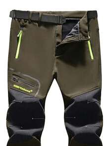 Men's Autumn/Winter Outdoor Sports Hiking Straight Leg Thermal Lined Pants,Fleece,Skiing - Army Green - View 3