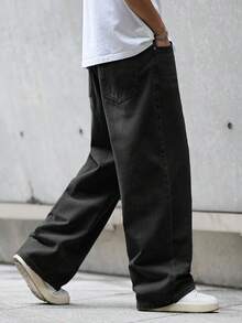 Men's Casual Street Style Loose Black Jeans - Black - View 4