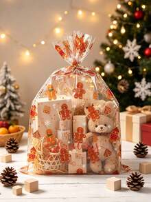 10/30pcs Christmas Transparent Cellophane Gift Bags, Gingerbread Man Pattern Design Christmas Candy Bags, Christmas Gift Bags, Christmas Gift Basket Packaging Bags, Merry Christmas Party Supplies, Baby Christmas Gift Bags, Christmas Tabletop Decorations, Christmas Home Decor, Christmas Room Decor, Christmas Decorations, Christmas Gifts, Party Fillers, Party Favors, 2027 New Year - Christmas Gingerbread Man - View 5