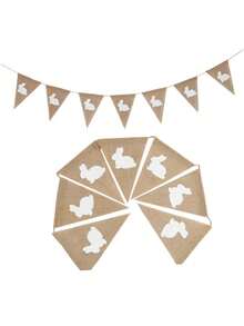 2.9m (7pcs) White Rabbit Triangle Bunting Banner, Rustic Linen Decorative Garland, Suitable For Garden Decor, Indoor Decor Banner, Theme Party, Birthday And Family Gathering Props, Outdoor Party Backdrop, Halloween Decoration - A - View 3