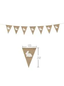 2.9m (7pcs) White Rabbit Triangle Bunting Banner, Rustic Linen Decorative Garland, Suitable For Garden Decor, Indoor Decor Banner, Theme Party, Birthday And Family Gathering Props, Outdoor Party Backdrop, Halloween Decoration - A - View 2