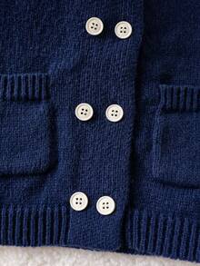 Sweater Rajut Lengan Raglan Warna Polos Gaya Preppy untuk Bayi Laki-laki, Cocok untuk Sekolah, Aktivitas Sehari-hari, Musim Semi, Gugur, dan Musim Dingin. - Navy Blue - View 5