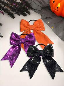 2pcs Children's Sequin Scalloped Edge Bow Hair Ties, Suitable For Daily Use, Multiple Colors Available - Multicolor - View 11