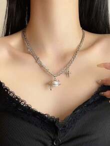 1pc Starburst Geometric Pearl Necklace, Niche Design Layered Double-Strand Fashion Choker For Men And Women - Multicolor - View 1